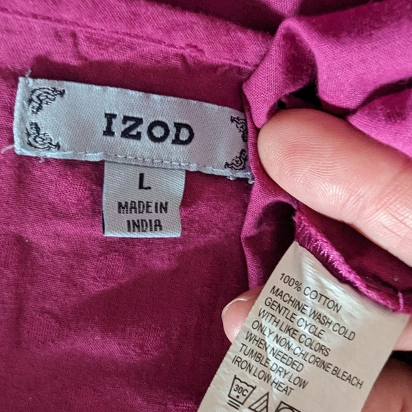 Izod Fuchsia Cotton Short Sleeve Cotton Blouse - Picture 6 of 6
